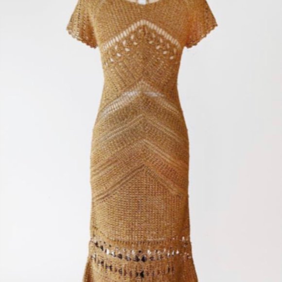 Vintage Diane von Furstenberg Gold Knit Dress - Picture 2 of 2